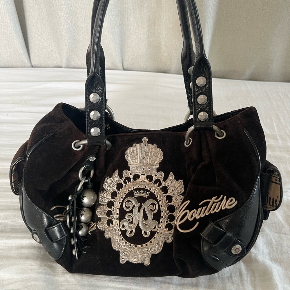 Juicy Couture Black and Brown Shoulder Bag with Baroque Emblem